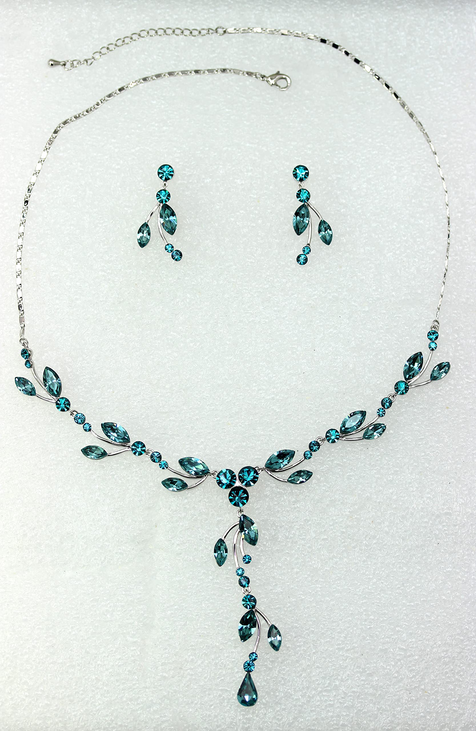 Faship Precioso juego de collar y aretes florales de cristal de diamantes de
