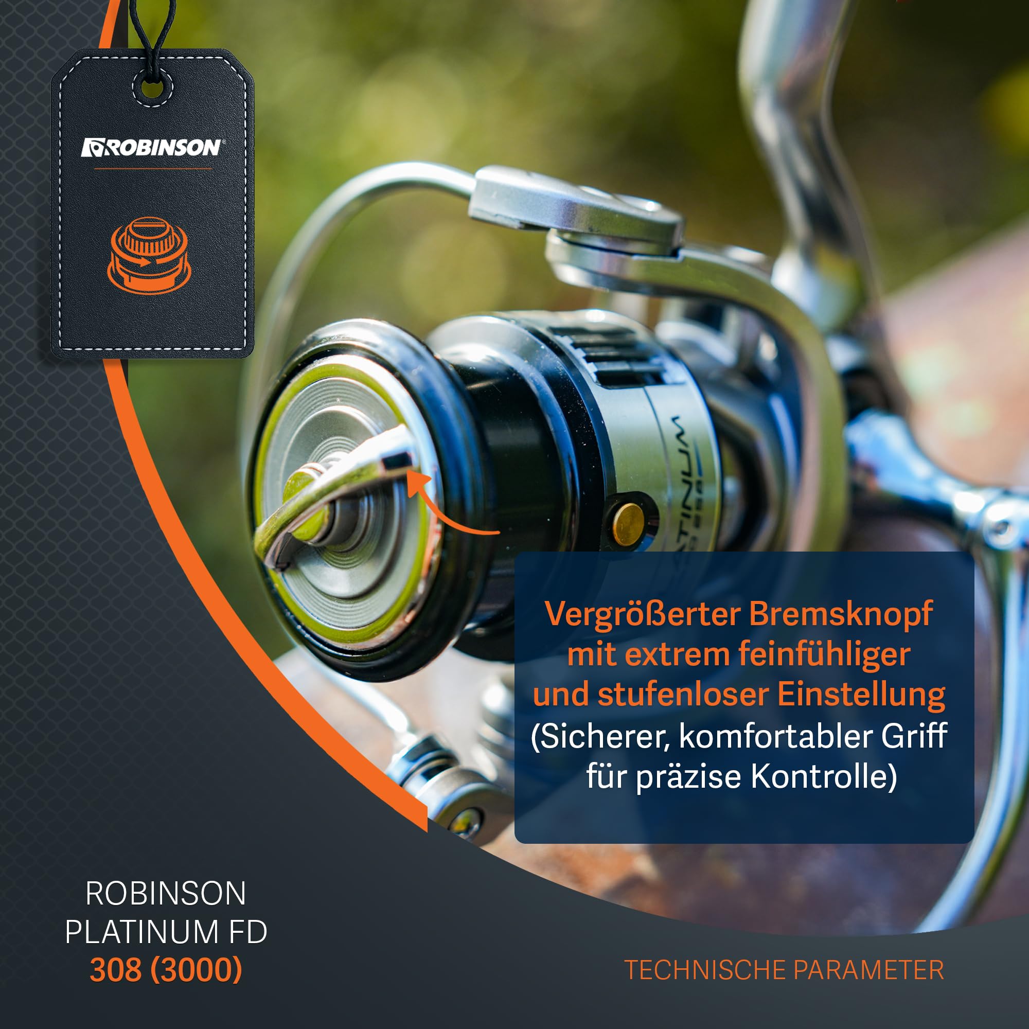Robinson Angelrolle mit 8 Kugellagern - Rücklaufsperre - Graphitgehäuse - Aluminiumspule - 5.2:1 Übersetzung - 8kg Bremskraft - Spinnrolle - Platinum