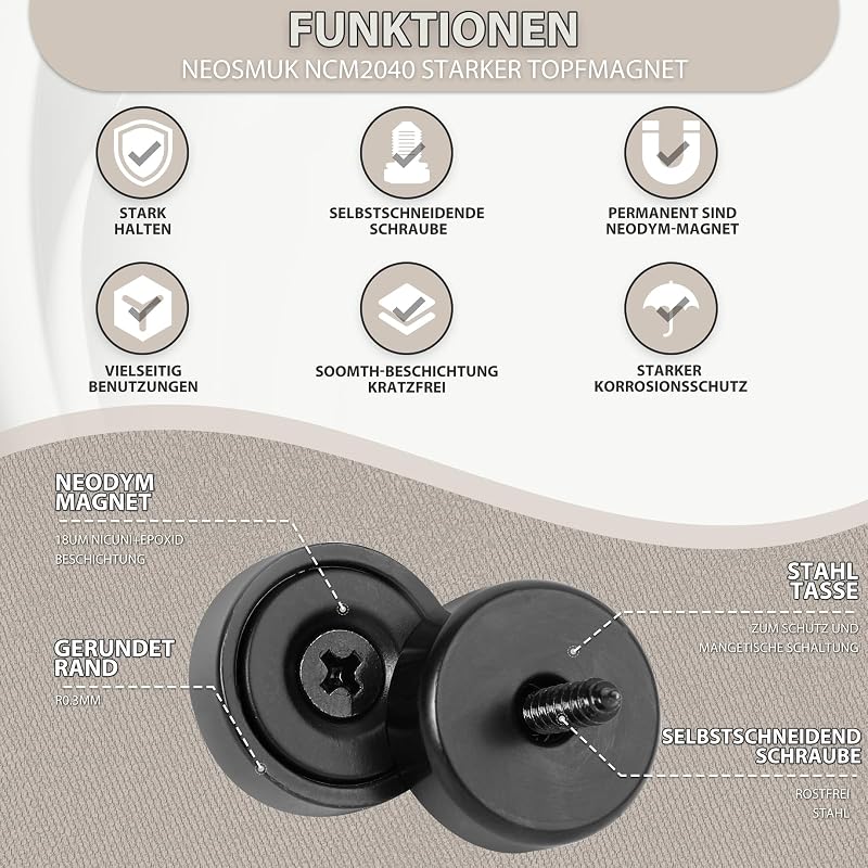 Neosmuk 20mm Neodímium Mágnes Fekete 4db - Fal, Tábla, Ajtó, Konyha, Iroda