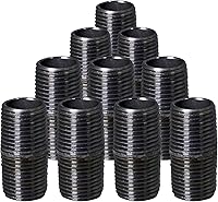 SupplyGiant 1/2 x 1 Inch Black Steel Nipple Pipes (10-Pack) - Heavy Duty Threaded Malleable Iron for DIY Furniture & Industrial Shelving