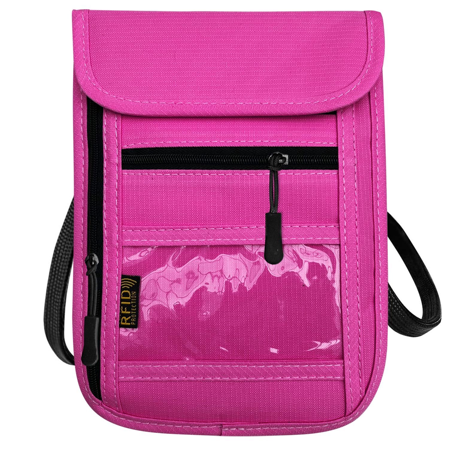 RFID Blocking Travel Neck Wallet Pouch and Passport Holder, Travel Neck Pouch Passport Holder for Women &amp; Men - Rose