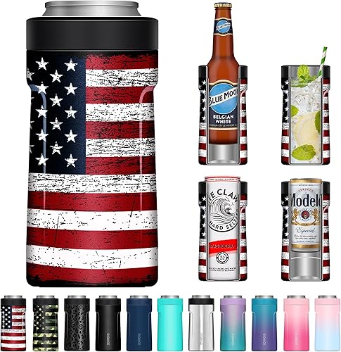 Enfriador de latas universal aislado 3 en 1  Aislador al vacío de doble pared de acero inoxidable delgado para botellas de cerveza de lata regular