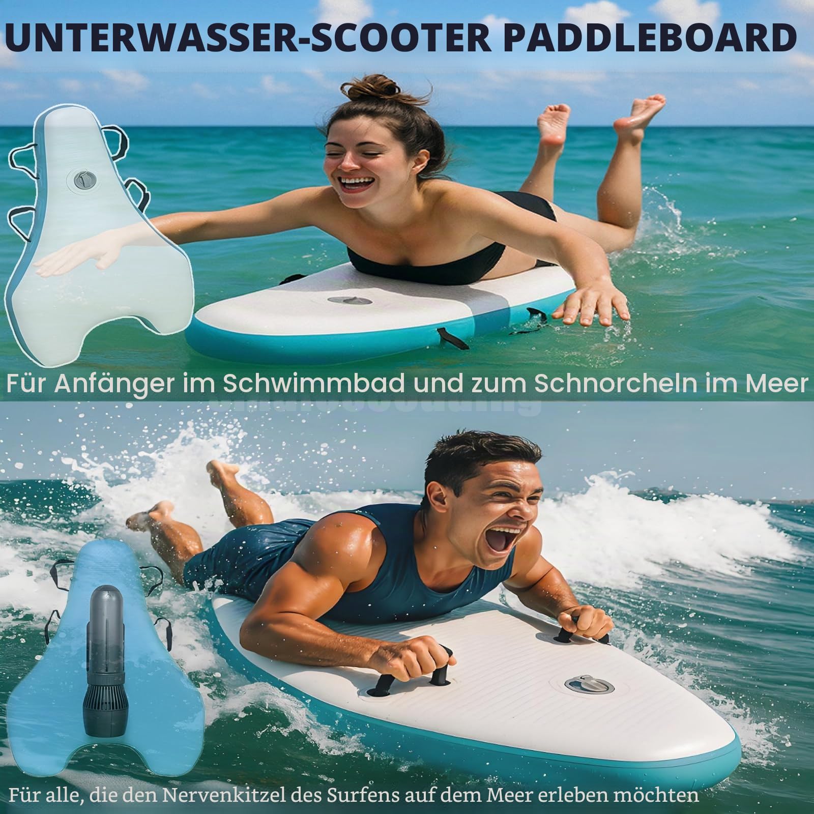 2-in-1 Unterwasser-Scooter + Bodyboard-Kit: bürstenloser 500-W-Druckstrahler, 3-7 km Geschwindigkeit, 9 Gänge, 360°-Griff – Ultimate Family Water Adventure 2025, NoScooter