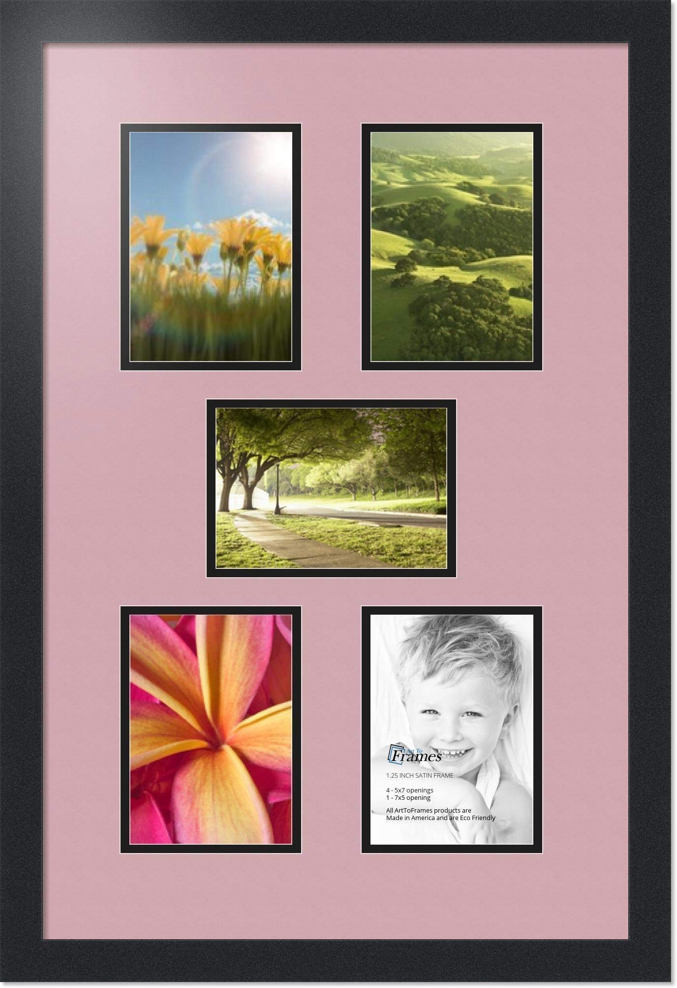ArtToFrames 6-Openings 5x7 Photo Frame – 21x23 Inch Satin Black, Seashell Double Mat, Ready To Hang