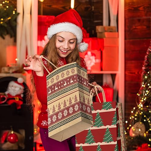 Miniatura 5 de 24 bolsas de regalo de Navidad a granel con asa, bolsas de papel kraft de Navidad, bolsas de regalos de Navidad para regalos de fiesta de Navidad,