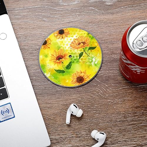 Miniatura 4 de Posavasos vintage con diseño de girasoles de acuarela, diseño de girasoles, discos de vinilo, aislados, redondos, tapetes, protección de mesa