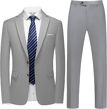 Mens 2 Piece Slim Fit Suit Set, Two Button Tuxedo for Wedding and Prom, Includes Blazer Jacket, Pants & Tie