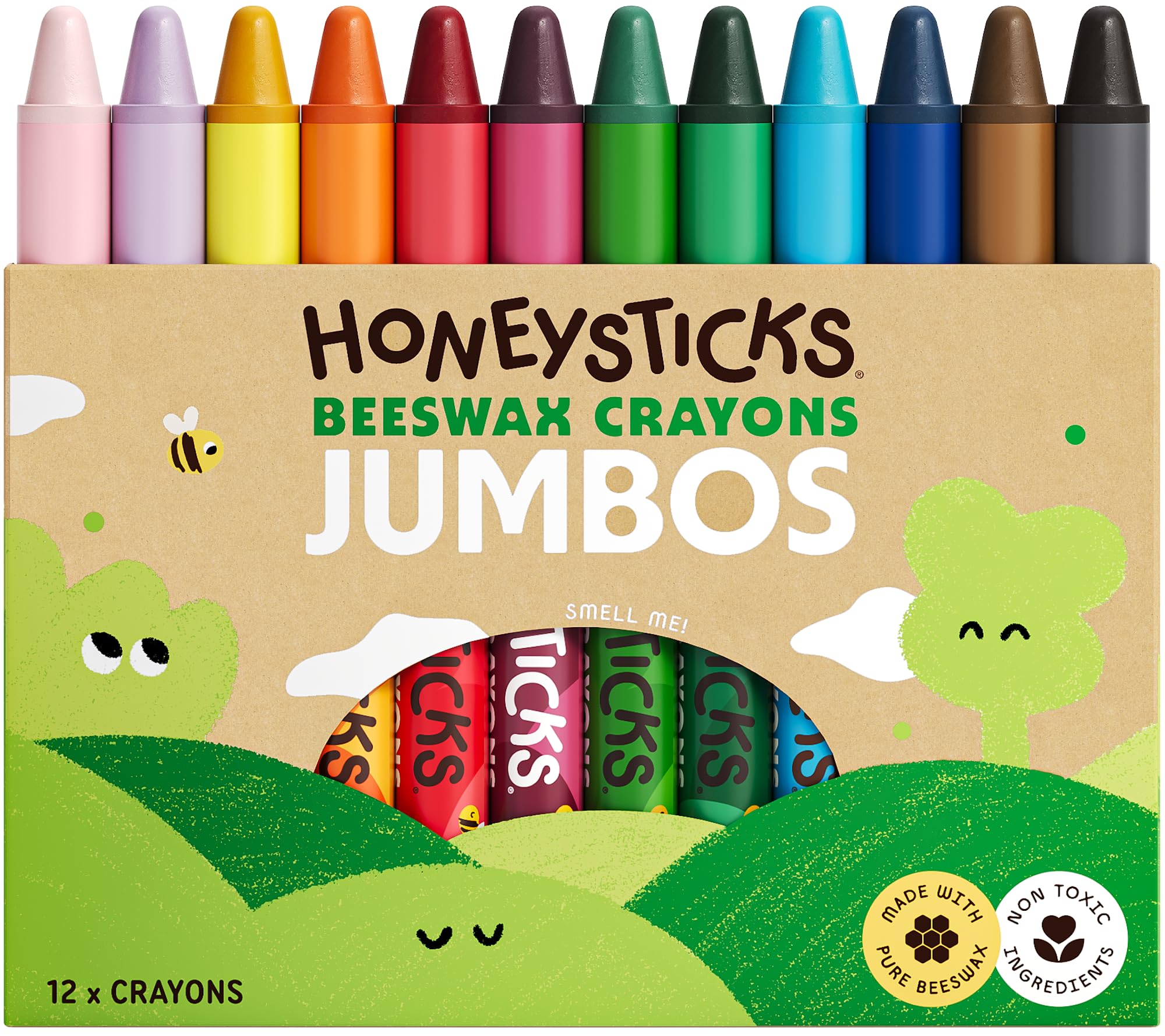 Honeysticks Jumbo Crayons (12 Pack) - Non Toxic Crayons, 100% Pure Beeswax — image 1