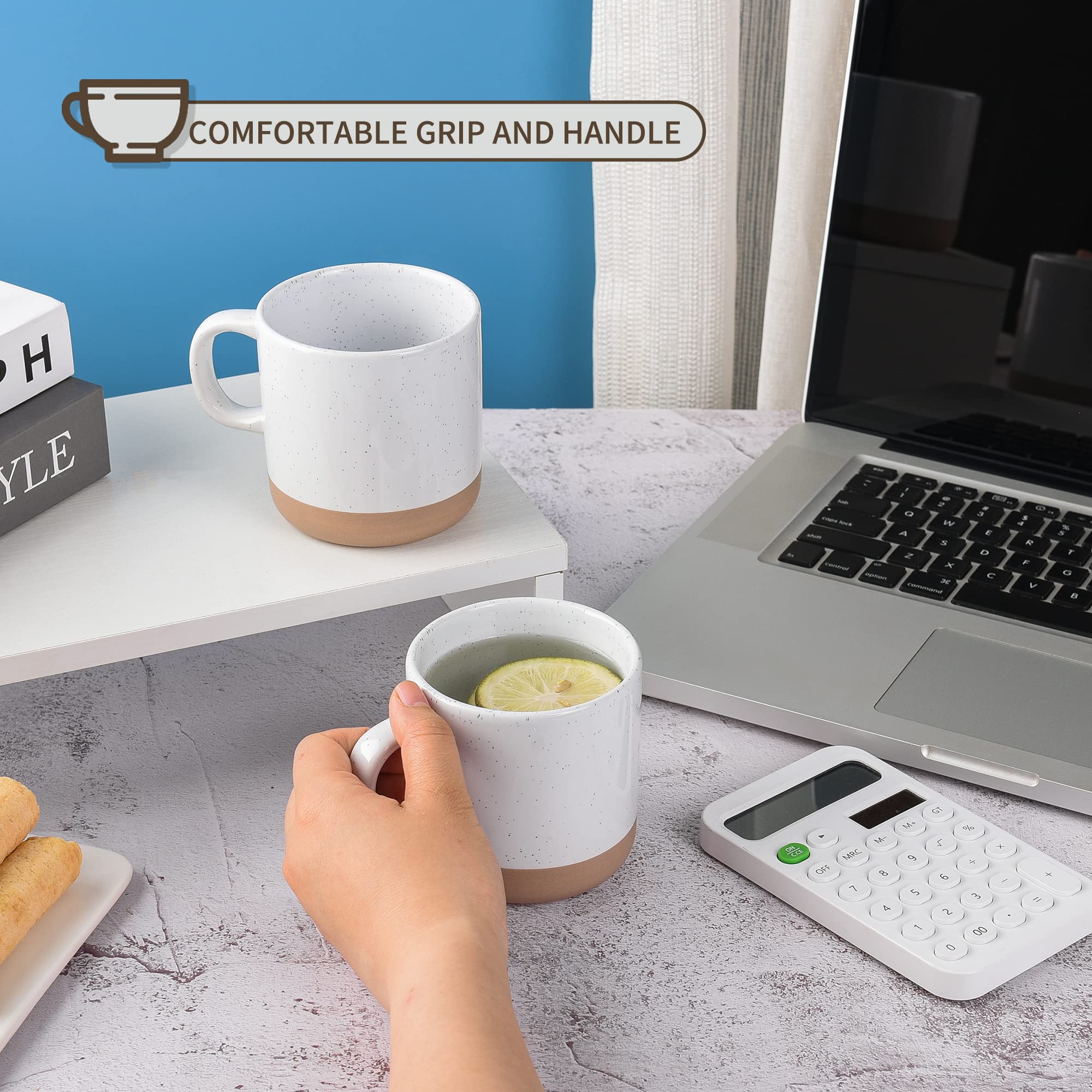 Juego de 6 tazas de café de 12 onzas con asa, perfectas para café, té, cacao, leche, vasos duraderos y elegantes para el hogar u oficina