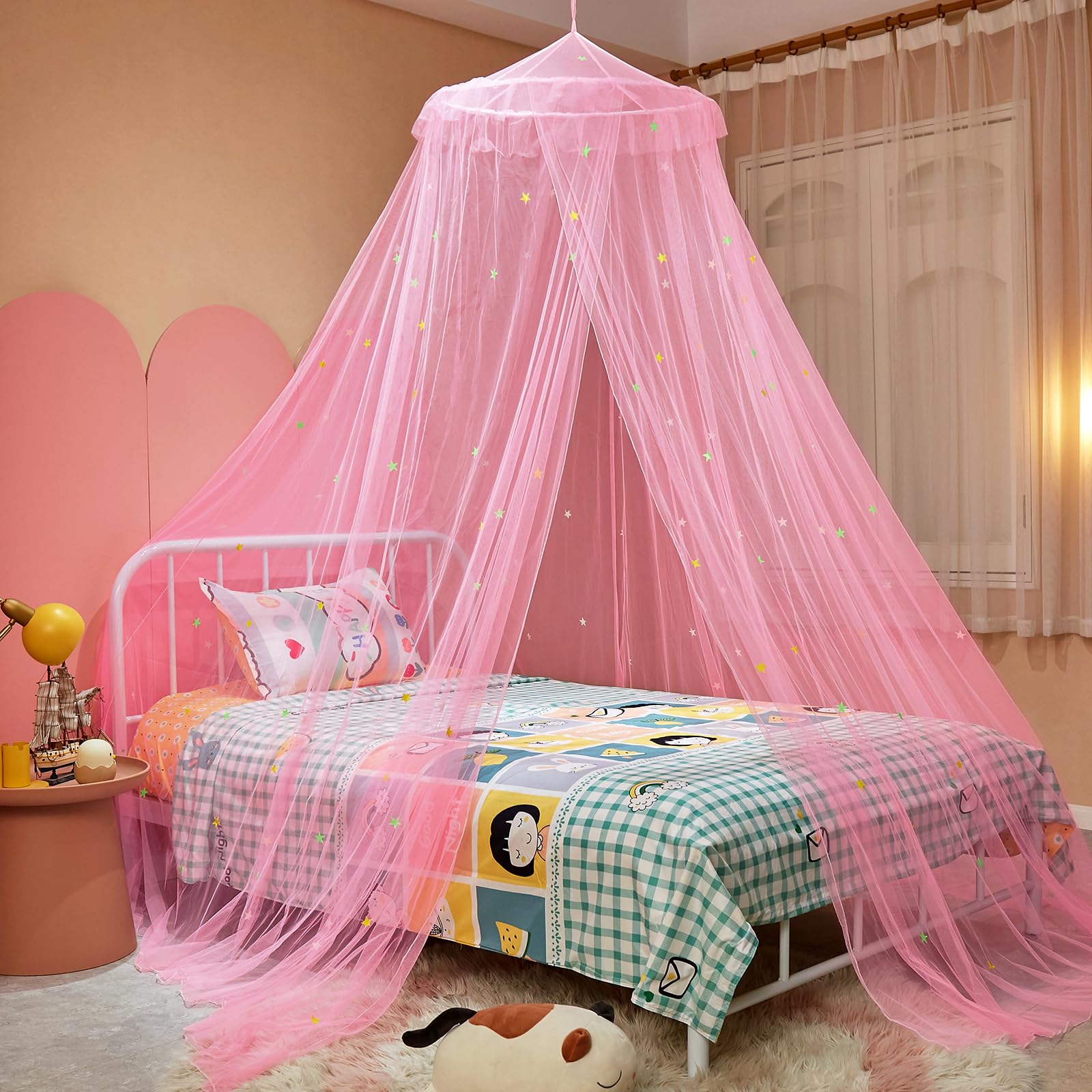 ZIQINPSQ Betthimmel für Mädchen mit leuchtenden Sternen, Prinzessinnen-Betthimmel, Bettvorhänge für Einzel-, Doppel-, Kingsize-Bett, Bettnetz, Raumdekoration, Deckenzelt zum Abdecken von Kleinkindern