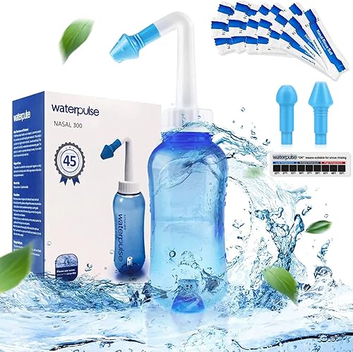 Vista 10 de Waterpulse Neti Pot, Neti Pot Sinus Rinsing Kit de enjuague sinusal Neti Pot con termómetro adhesivo para adultos y niños, sin BPA (10.1 fl oz)