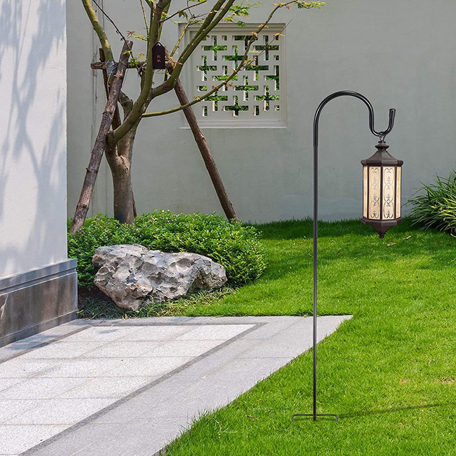 Gancio Pastore Giardino 81,5 cm Lanterne Regolabili in Altezza Shepherds Crook 2 Basi Nero