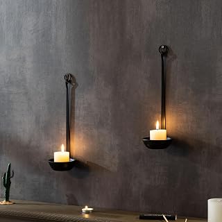 Aimto Black Metal Wall Sconce Candle Holders Set of 2 - Antique Hanging Decor for Living Room, Bedroom, Bathroom, Farmhouse Style