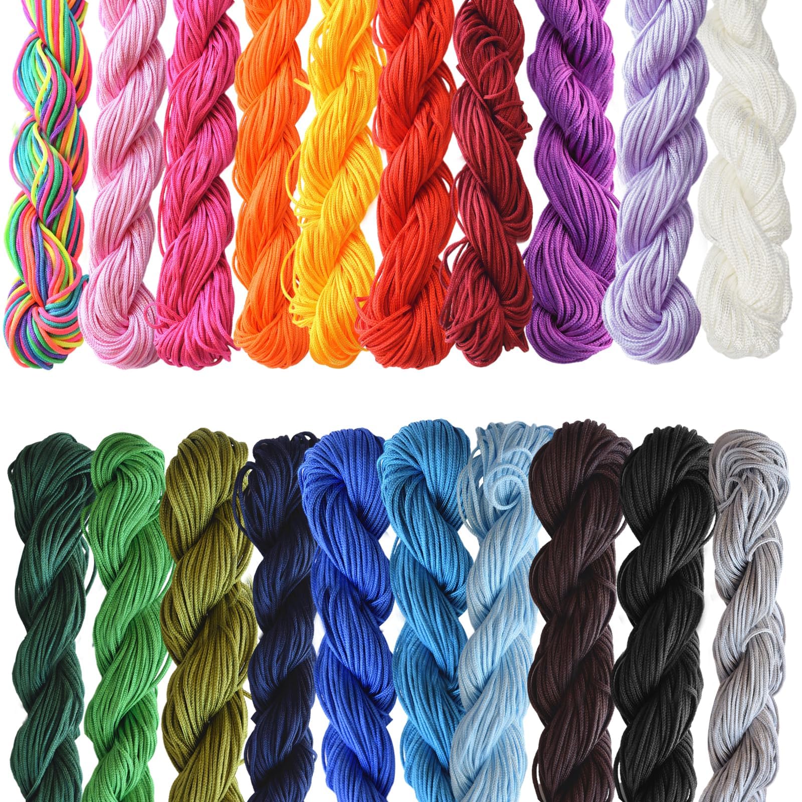 KineticKraft 1mm Satin Nylon Trim Cord, 20 Pieces Rattail Nylon Satin Cord