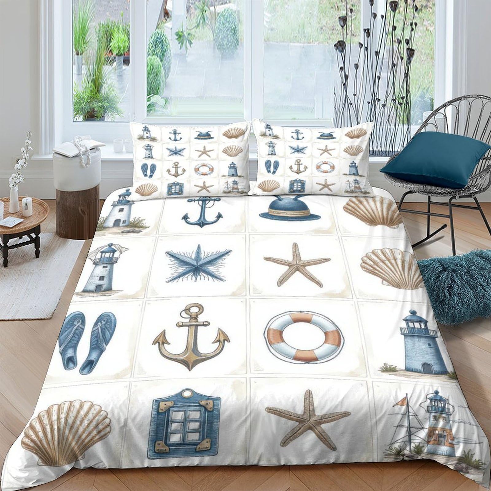 Ctjqhvkz Style-7 3D Printed Nautical Anchor Fitted Sheet Microfiber Soft Starfish Mattress Cover Decor For Bedroom Guest Room Dorm Single（135X200cm）