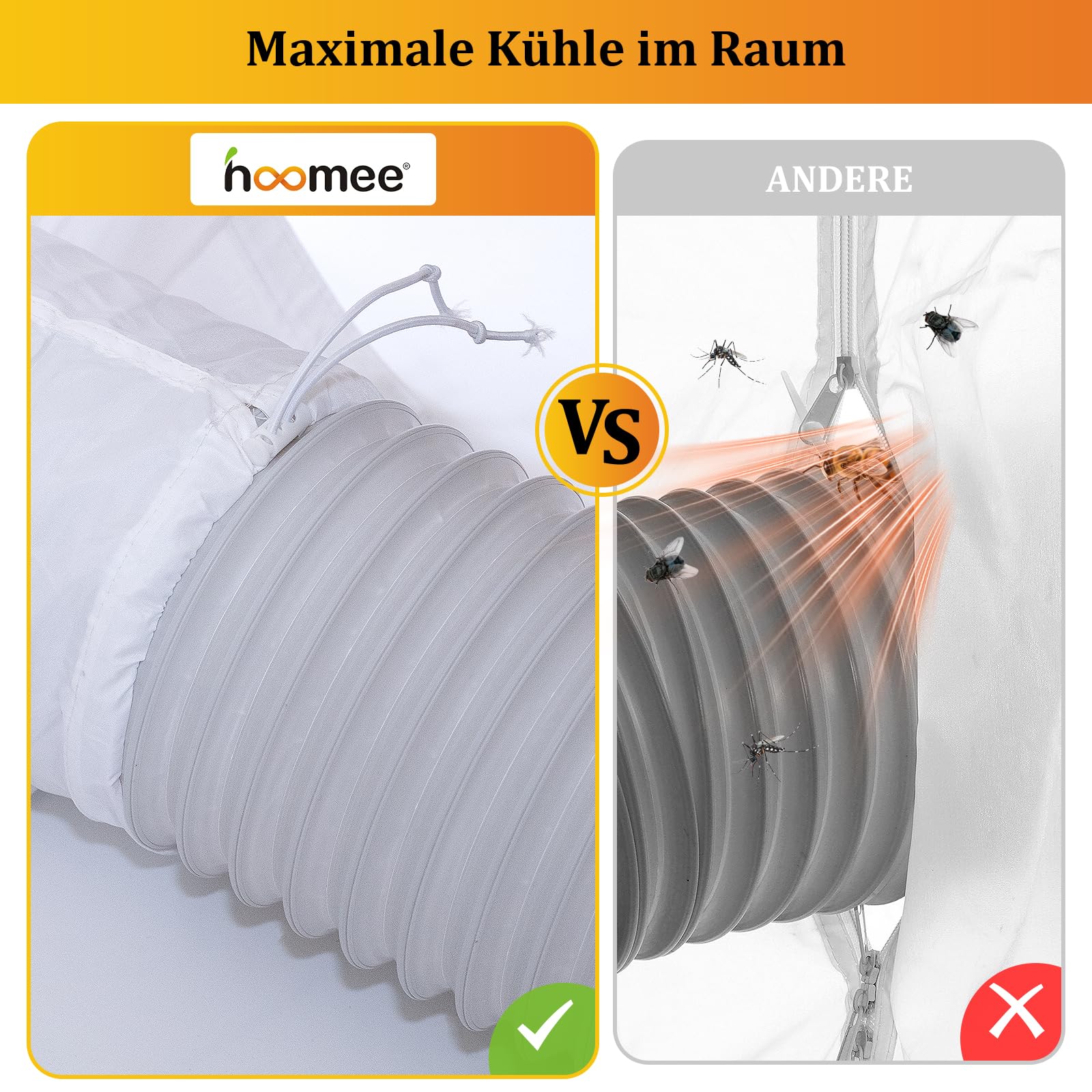 HOOMEE Türabdichtung für Mobile Klimaanlagen mit Angenähter Abluftschlauch Verlängerung für Erhöhte Kühlleistung, Zum Anbringen an vertikalen Schiebetüren, Auf 4 Längen Zuschneidbar, 232x35cm
