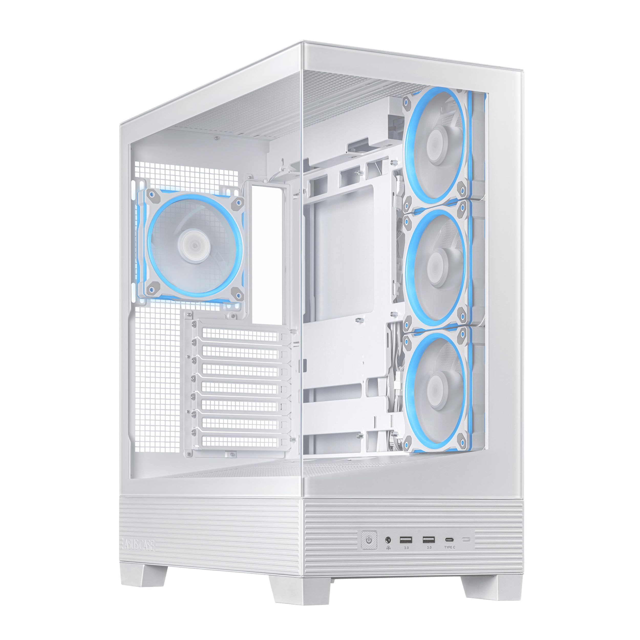 ASUS A31 Plus TG ARGB, obudowa PC ATX (kompatybilna z płytami głównymi z ukrytym złączem, grzejnikami 360 mm i grafiką 380 mm, 4 wentylatory ARGB, szkło hartowane, zarządzanie kablami), biały