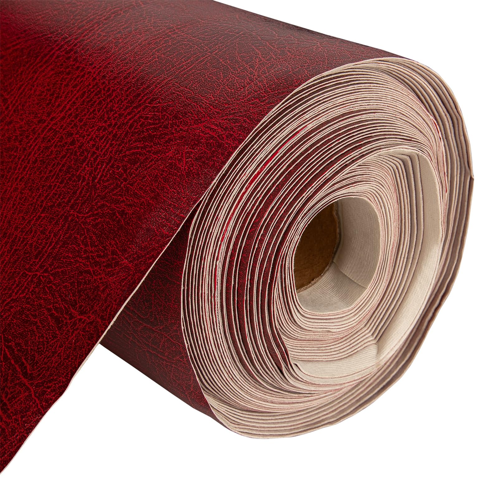 Vinyl Leatherette Fabric, Fire Retardant, Waterproof Upholstery Material, Faux Leather Sheets for Chairs, Bookbinding, 55 Inch Wide, Dark Red Fabric, 10 Metre