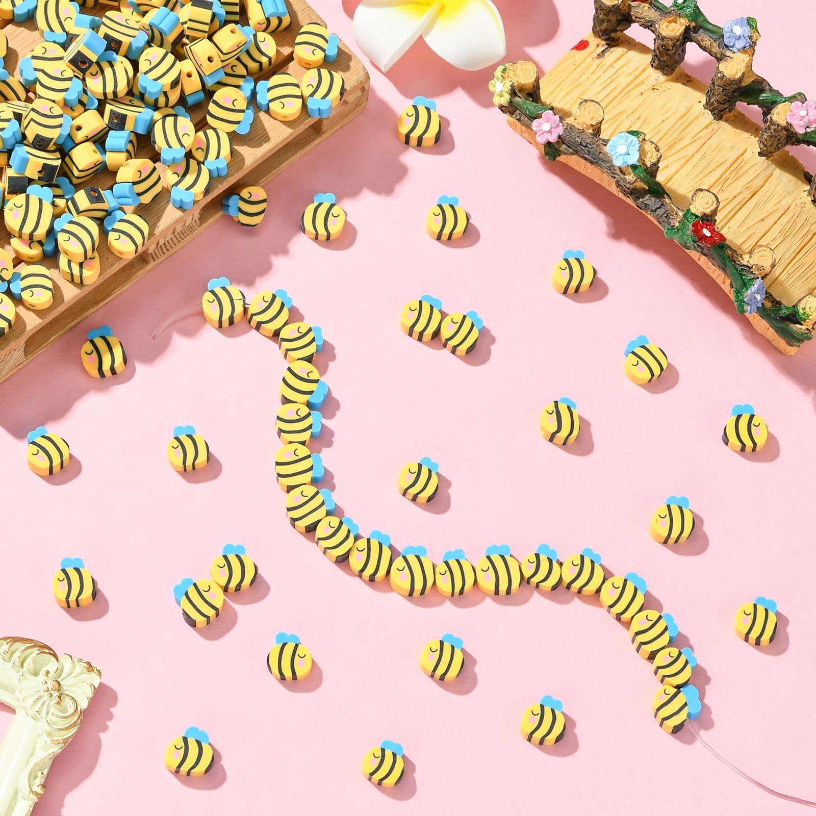 UR URLIFEHALL 450 Pcs Yellow Bumble Bee Polymer Clay Beads Handmade Honey Bee Insect Beads for Jewellery Making DIY Bracelet Necklace Hair Clip - Image 4