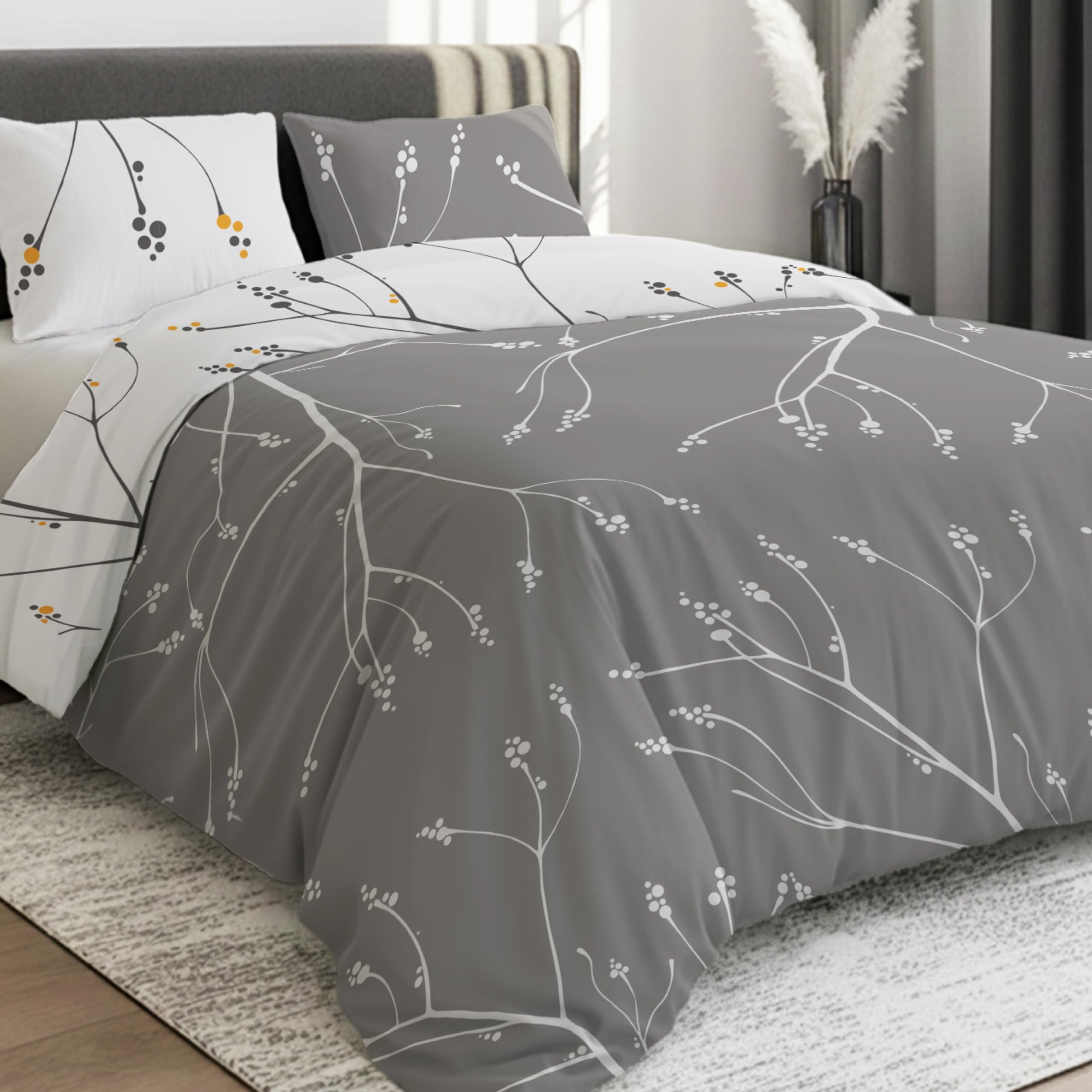 Dreamzie Grey Abstract King Size Duvet Cover Sets - Premium Microfiber Reversible Kingsize Duvet Cover Sets (230 X 220 Cm) 3 Pcs - Ultrasoft Hypoallergenic Quilt Cover King Size Bedding Sets With Zipper Closure