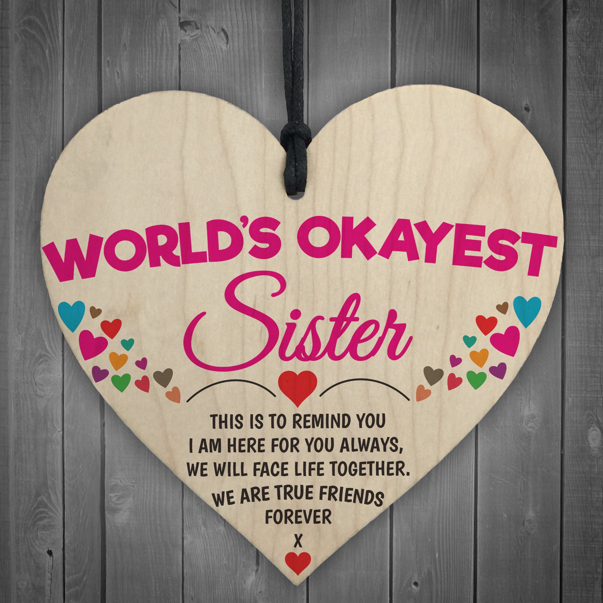 Red Ocean Worlds Okayest Sister Novelty Hanging Heart Plaque Sign Sisters Friendship Gift