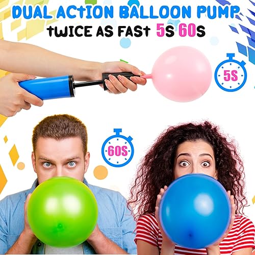 Miniatura 5 de Honoson 16 unidades de bomba de mano portátil de 9 pulgadas, bomba de aire manual para globos, inflador manual de globos de doble acción de 2 vías