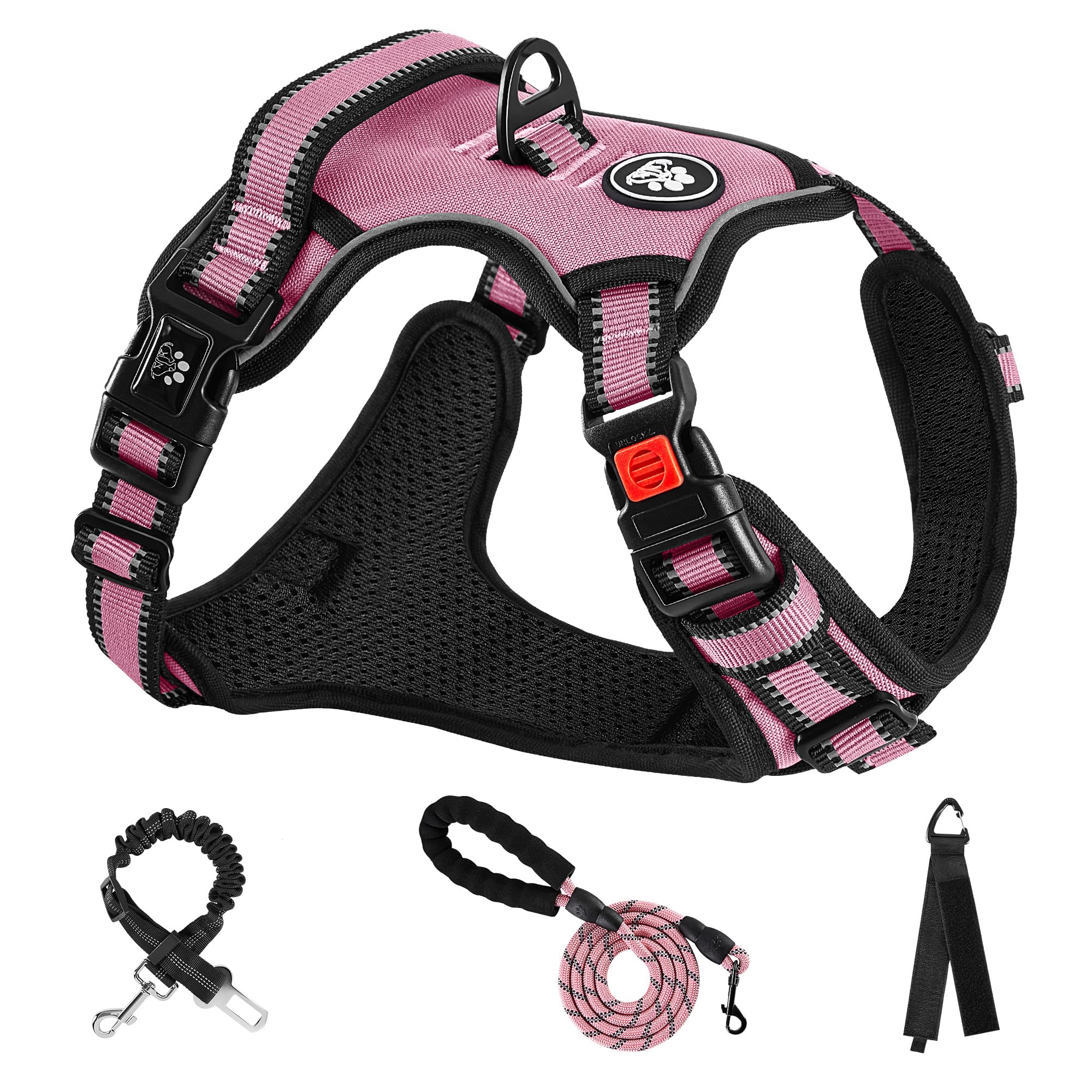 NESTROAD 犬 ハーネス 犬用胴輪 調節可能 夜間反射 小型犬/中型犬/大型犬 通気性 メッシュ 歩行補助 散歩 しつけ用 軽量 安全 おしゃれ 引っ張り防止 柴犬 秋田犬 (ピンク, S)