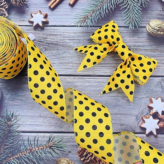 12 Yards Bumble Bee Ribbons Bee Wired Edge Ribbon Honeybee Decorative Ribbons for Wrapping Floral Hanging Ornaments Home Decoration
