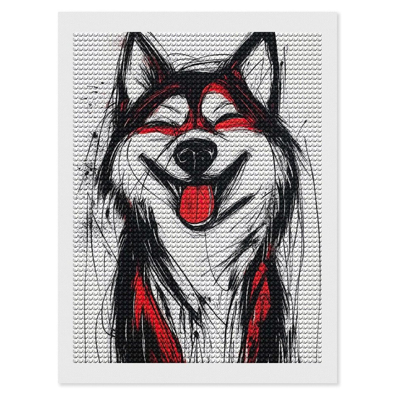 Junmoney Smiling Husky Dog Art Diamond Painting Canvas Set 12"x16", for Women, Pleasing Wall Art Project, Aesthetic Room Decor, Gift Idea