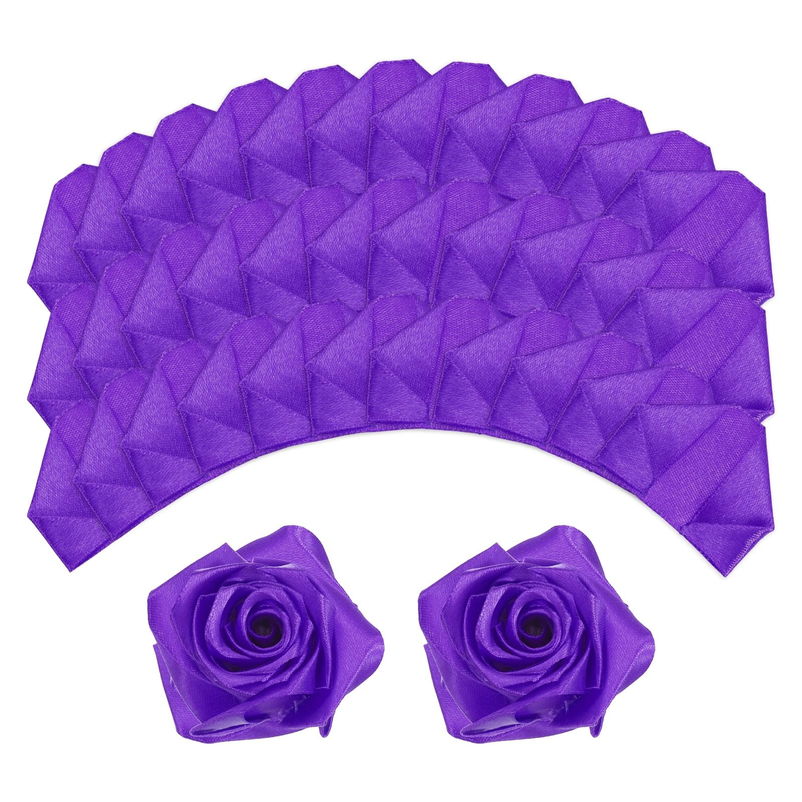 sourcing map 100pcs Eternal Roses Petals, Premade Satin Ribbon Flowers for Crafts Ribbon Roses for DIY Wedding Anniversary Birthday Decorations Valentines Day, Dark Purple