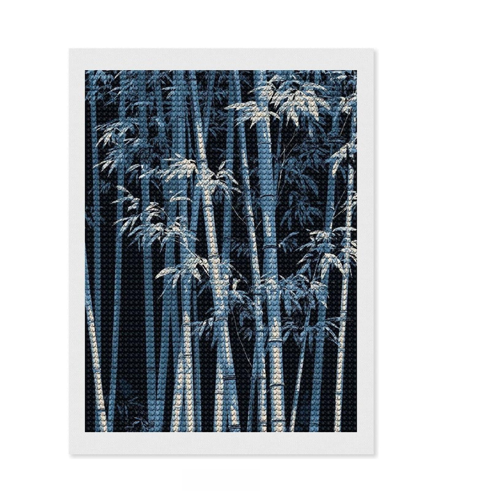 Junmoney Blue Bamboo Forest Illustration DIY Diamond Art Canvas Kit 12"x16", Satisfying Creative Project, Mindful Craft Activity, Cosy Home Accent, Gift Idea