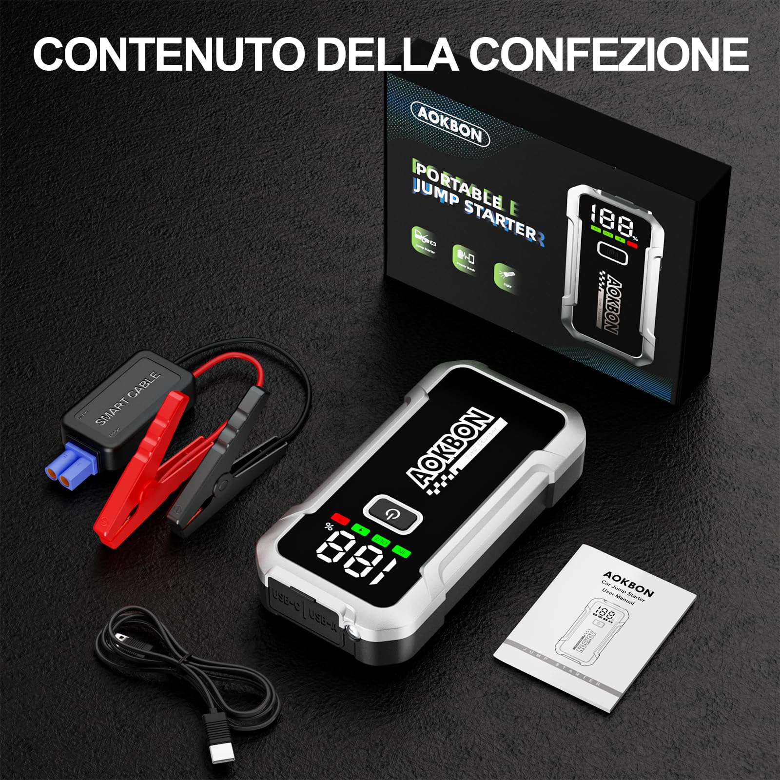 Avviatore Batteria Auto 7000A Avviatore di Emergenza per Auto Moto Fino All Ges 10,0L Diesel 12V Starter Batteria Portatile con Torcia a LED