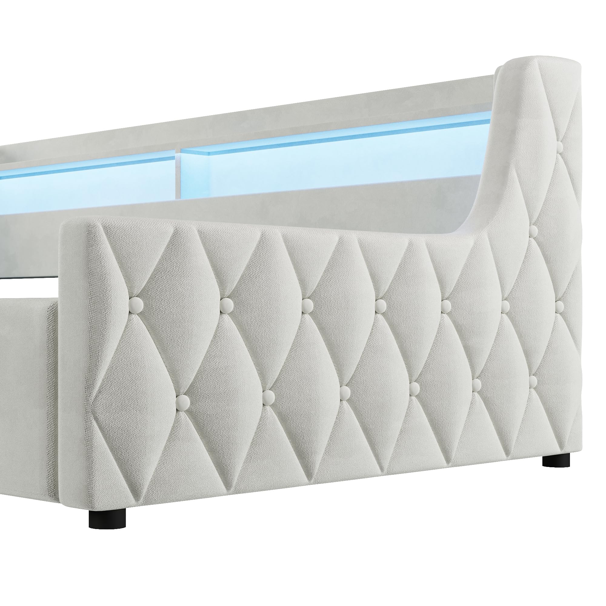 Letto a piattaforma in velluto con contenitore idraulico, 90 x 200 cm, beige