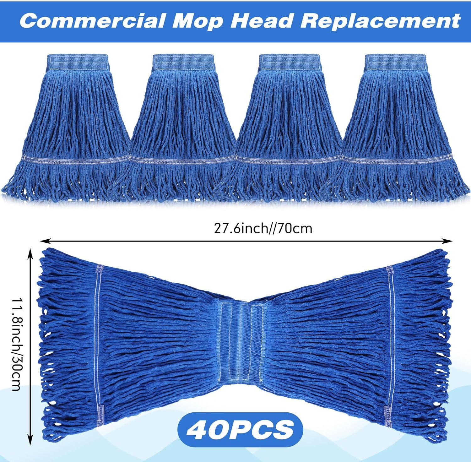 Nuogo 40 Pcs Commercial Mop Head Replacement Heavy Duty Mop Head Refill Wet Industrial Looped End String Cotton Mop Heads Bulk for Home Industrial Commercial Cleaning Supplies, Blue