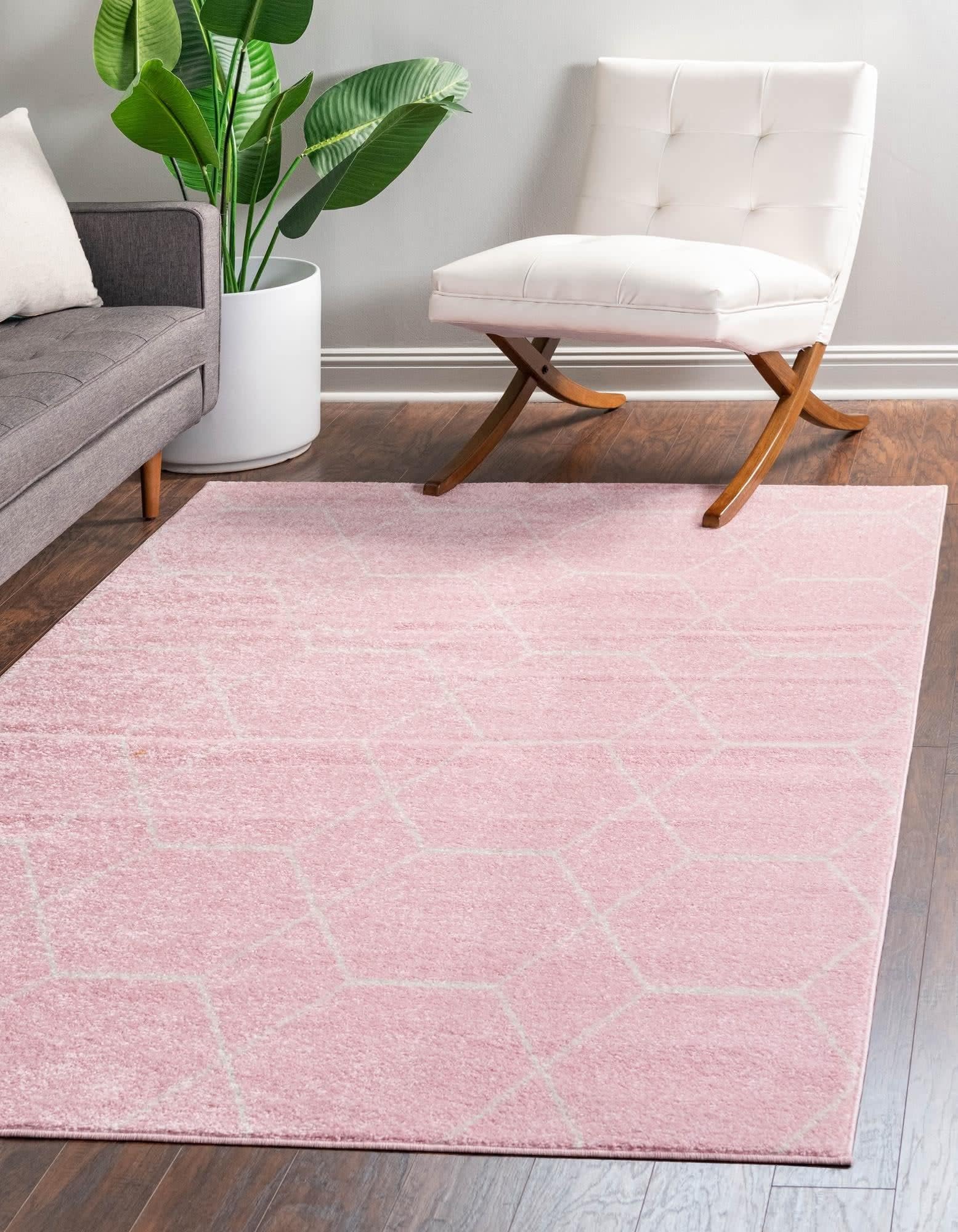Unique Loom Trellis Frieze Collection Area Rug - Geometric (4' 1" x 6' 1", Light Pink/ Ivory)