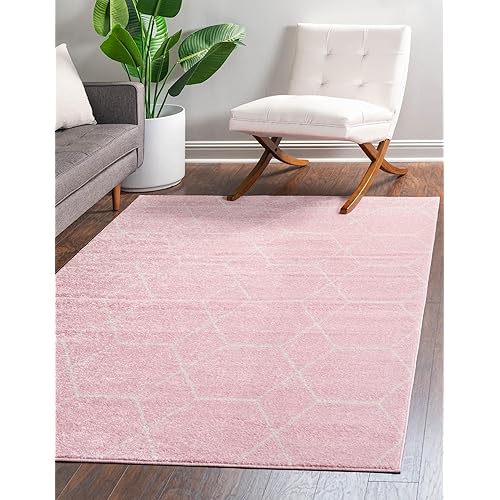 Unique Loom Trellis Frieze Collection Area Rug - Geometric (10' x 13', Light Pink/ Ivory)