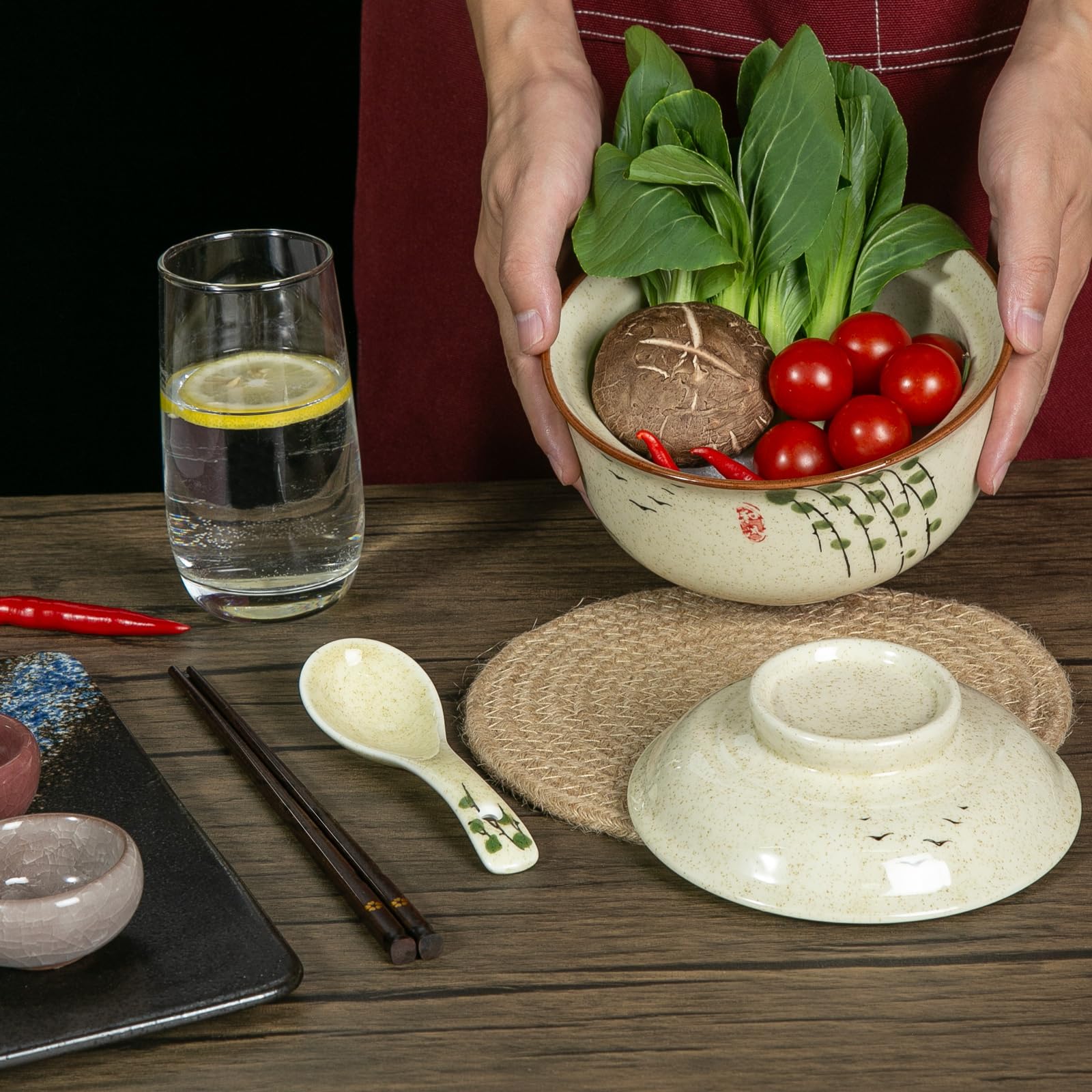 Amazon.com: Niturceal Ceramic Ramen Bowl Set Ramen Noodle Bowl