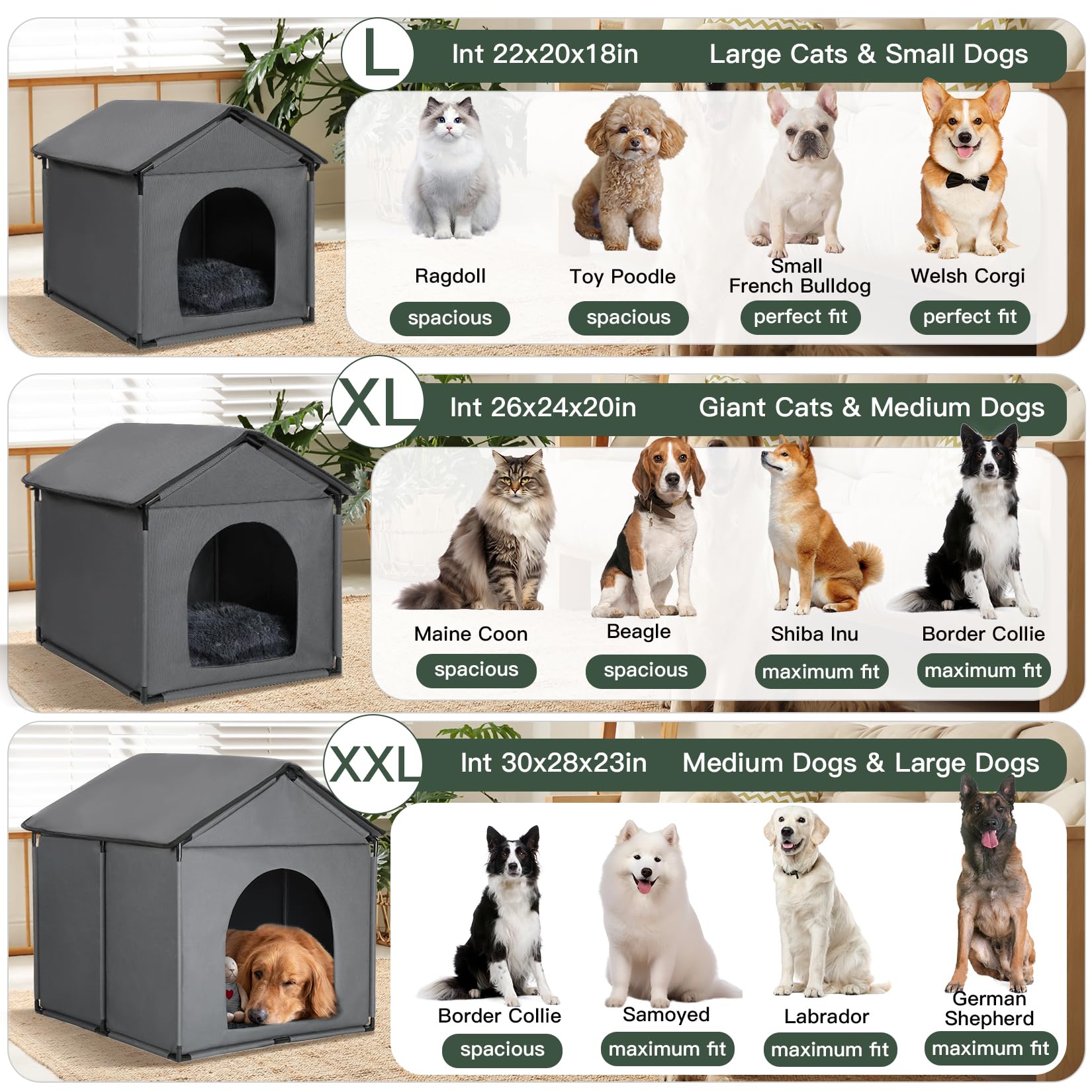 Amazon | 大型猫&中型犬小屋ソフト屋内内部サイズ22x20x18インチ