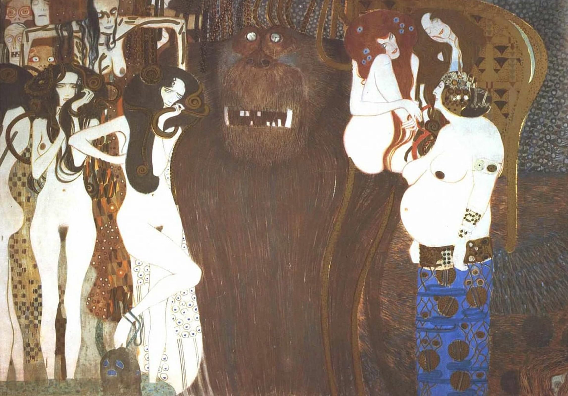 Posteriik No Frame Famous Modern Artwork Art Mural Beethovenfries Die Feindseligkeit Der Gegnerischen Kräfte By Gustav Klimt Oil Paintings Pictures For Home Decor 60X90cm