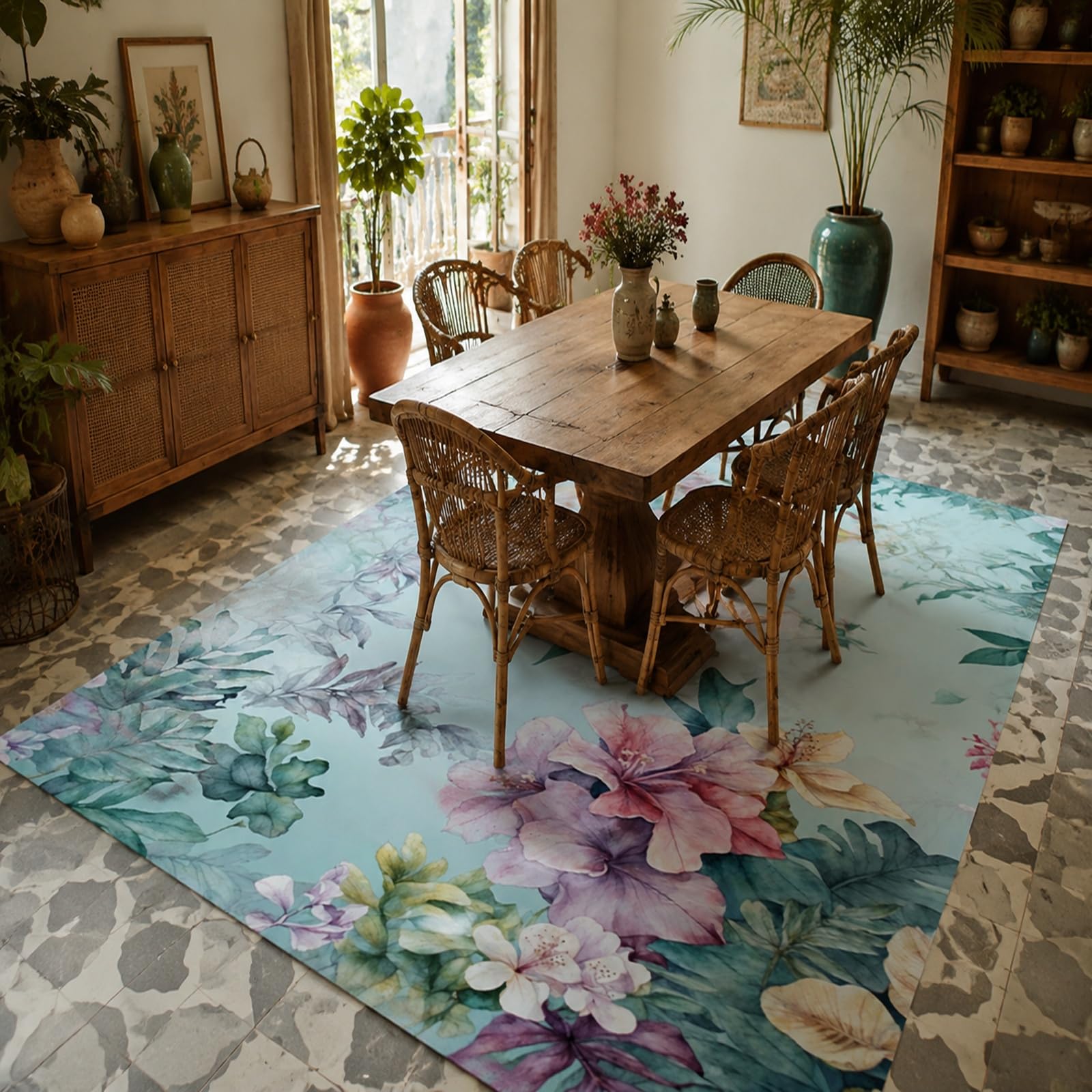 Tappeti, Square 160 x 160 cm, Floreale Blu Rosa Viola Verde Bianco Beige, Tappeto Salotto Lavabile, Carpet Soggiorno Decorazione sotto Tavolo Rug,