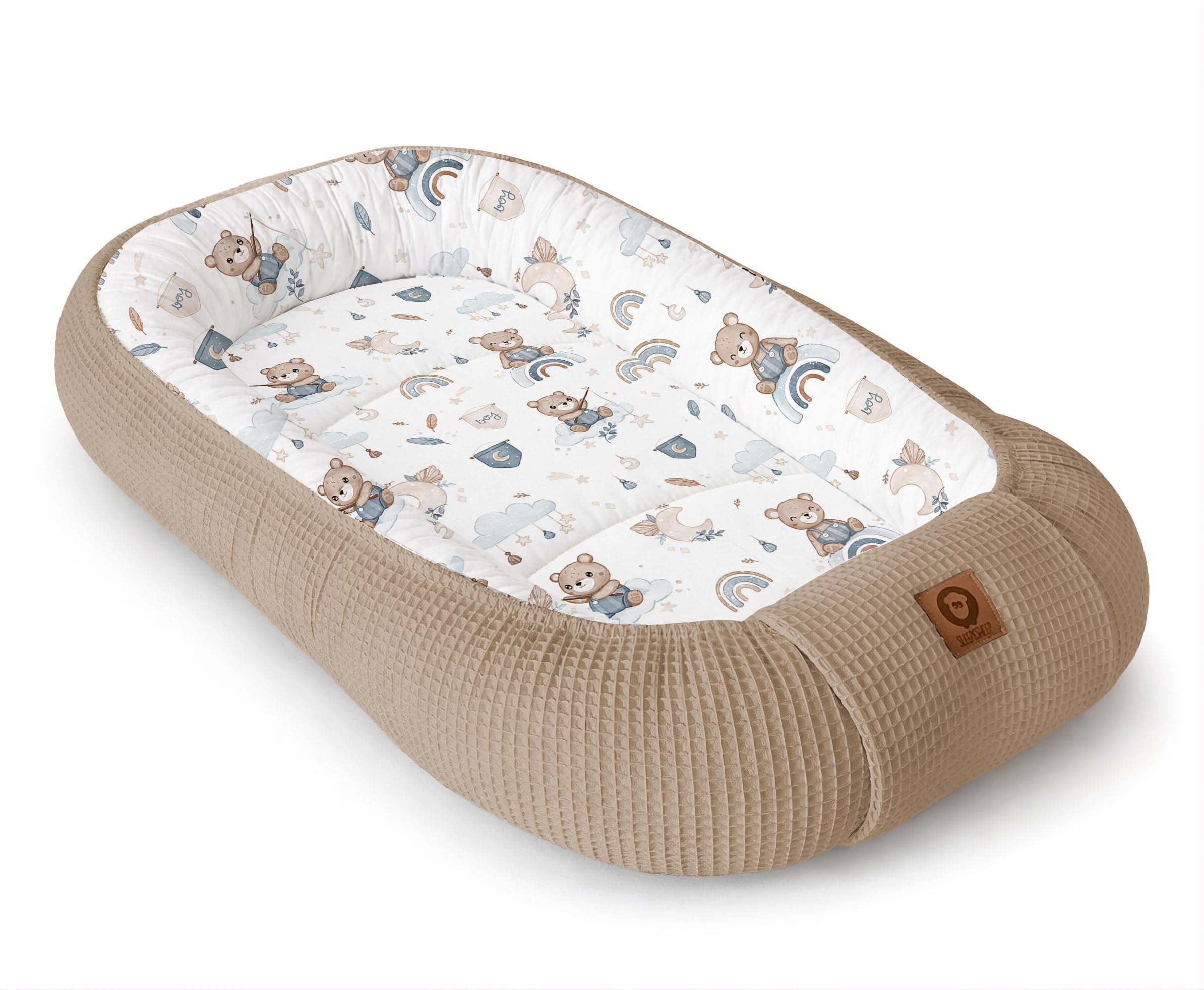 Babynestchen Neugeborene – Nestchen Baby aus Waffel Baumwolle & Baumwollstoff – Babynest für Babybett & Kinderbett – Baby Kokon Tragbar – OEKO-TEX – Zubehör für Babybett - Regenbögen und Braun