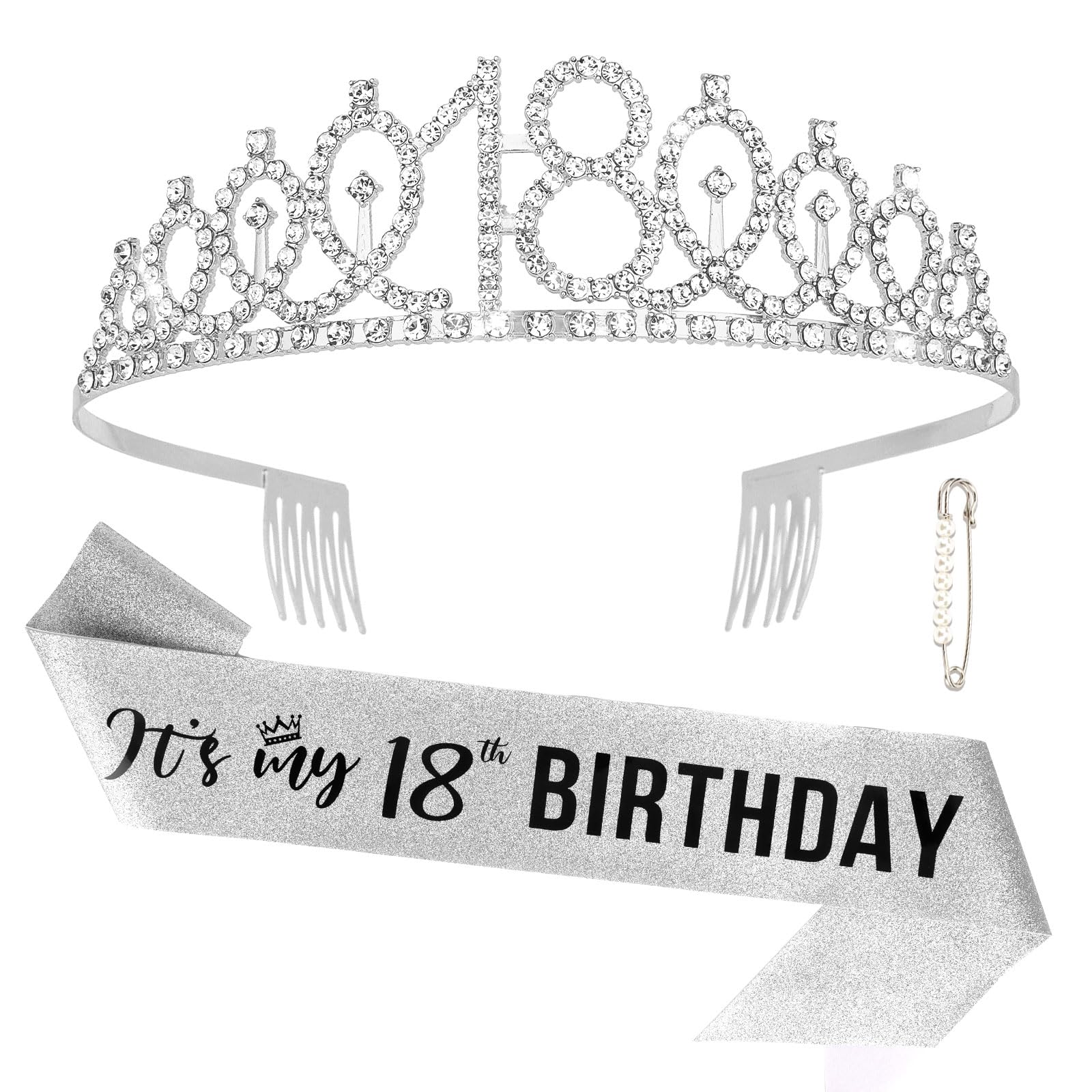 Semato 18th Birthday Decorations for Girls Silver 18th Birthday Crown and Sash Gifts for Girls Party Supplies and Favors