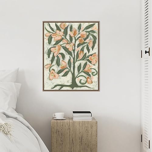 Miniatura 6 de Amanti Art Lienzo enmarcado para pared, 28 x 23 pulgadas, flores de durazno folclórico I por June Erica Vess, lienzo enmarcado para pared, obras de