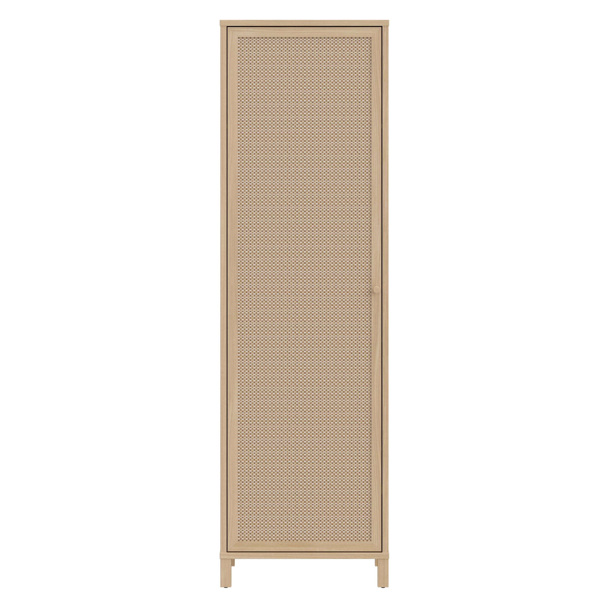 Forte SKELBIT Schrank 60, schmaler Schrank im Boho-Stil, 1-türig, Mehrzweckschrank, Holzwerkstoff, Flur, Wohnzimmer, Elegancia Eiche Holzdekor|Technorattan, 59,8 mc breit x 200,9 cm hoch x 42 cm tief