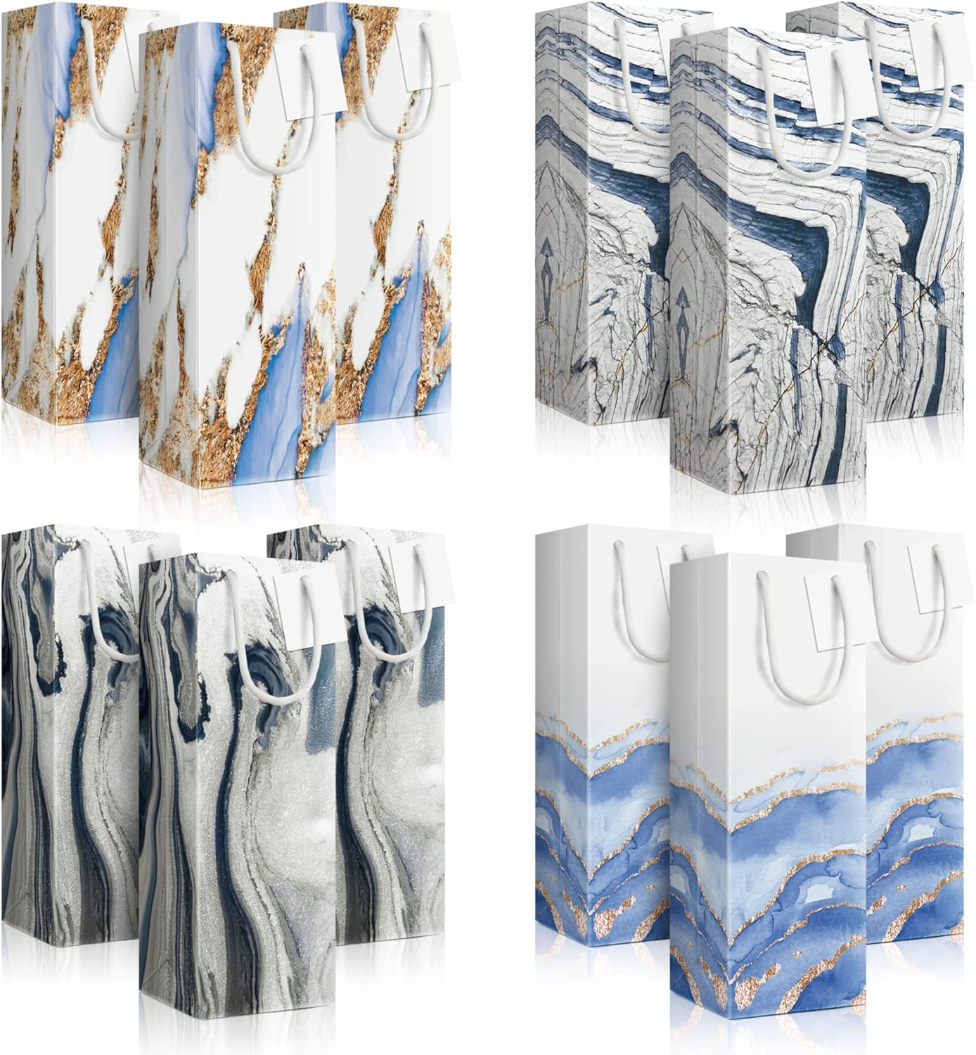 Upscale Marble Design Wine Bottle Bags - 12 PC Tall Gift Bags