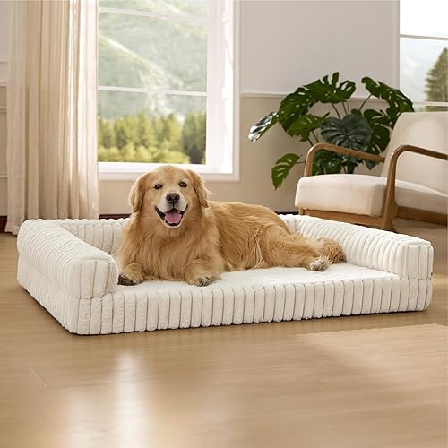 Miniatura 18 de Bedsure - Camas ortopédicas para perros extragrandes, cama impermeable de espuma viscoelástica XL para mascotas con laterales, sofá de espuma Camel