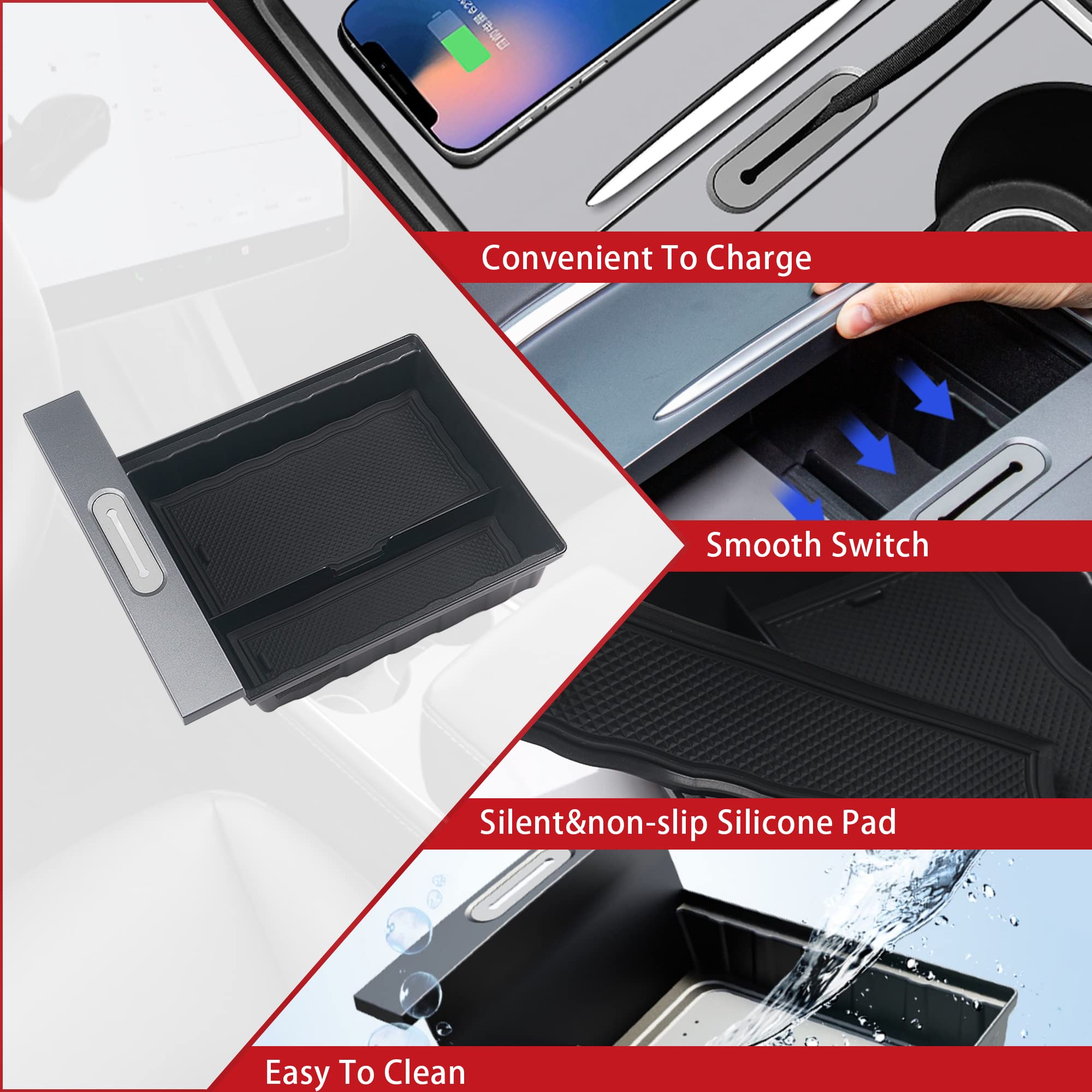 Arcoche Bandeja Organizadora De Consola Central Para Modelo Y 2021-2023 Modelo 3 2021-2023 Accesorios Tesla Bandeja Organizadora De Consola Central Juego De 6 Piezas
