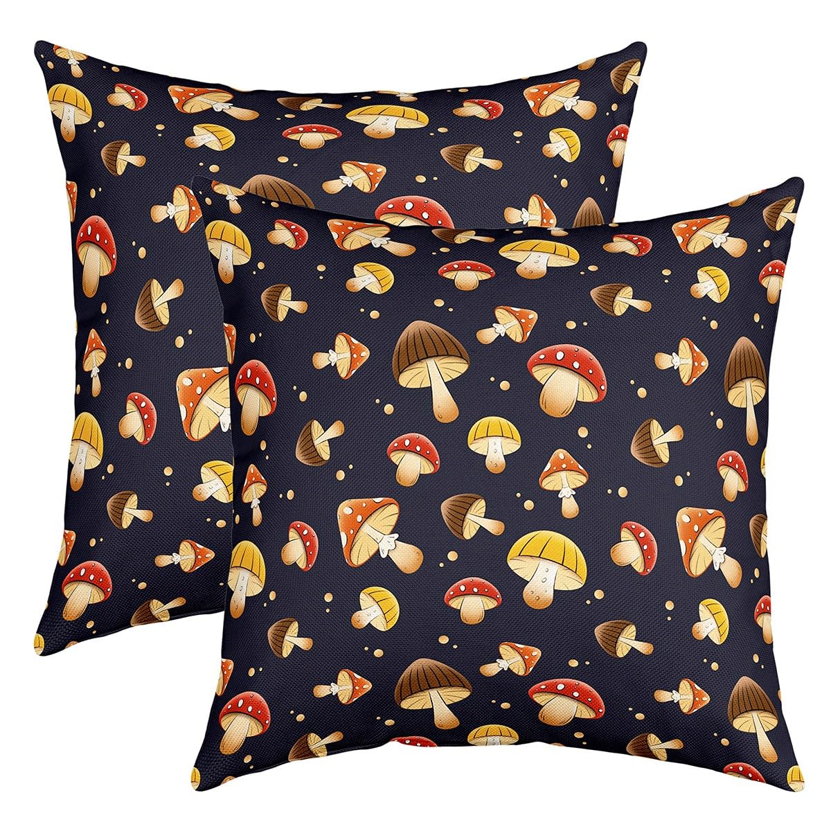 Loussiesd Cute Mushroom Throw Pillow Covers Cartoon Mushrooms Pillow Cases Cushion Covers for Kids Kawaii Fungus Decorative Throw PillowCases for Sofa Wild Mushroom Stuff 16"x16" Set of 2 Soft