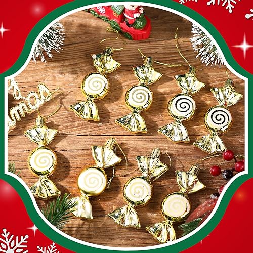 Miniatura 4 de Threan 12 adornos de caramelo de Navidad para colgar, adornos de bastón de caramelo con purpurina, adornos de árbol de Navidad, caramelo y menta con