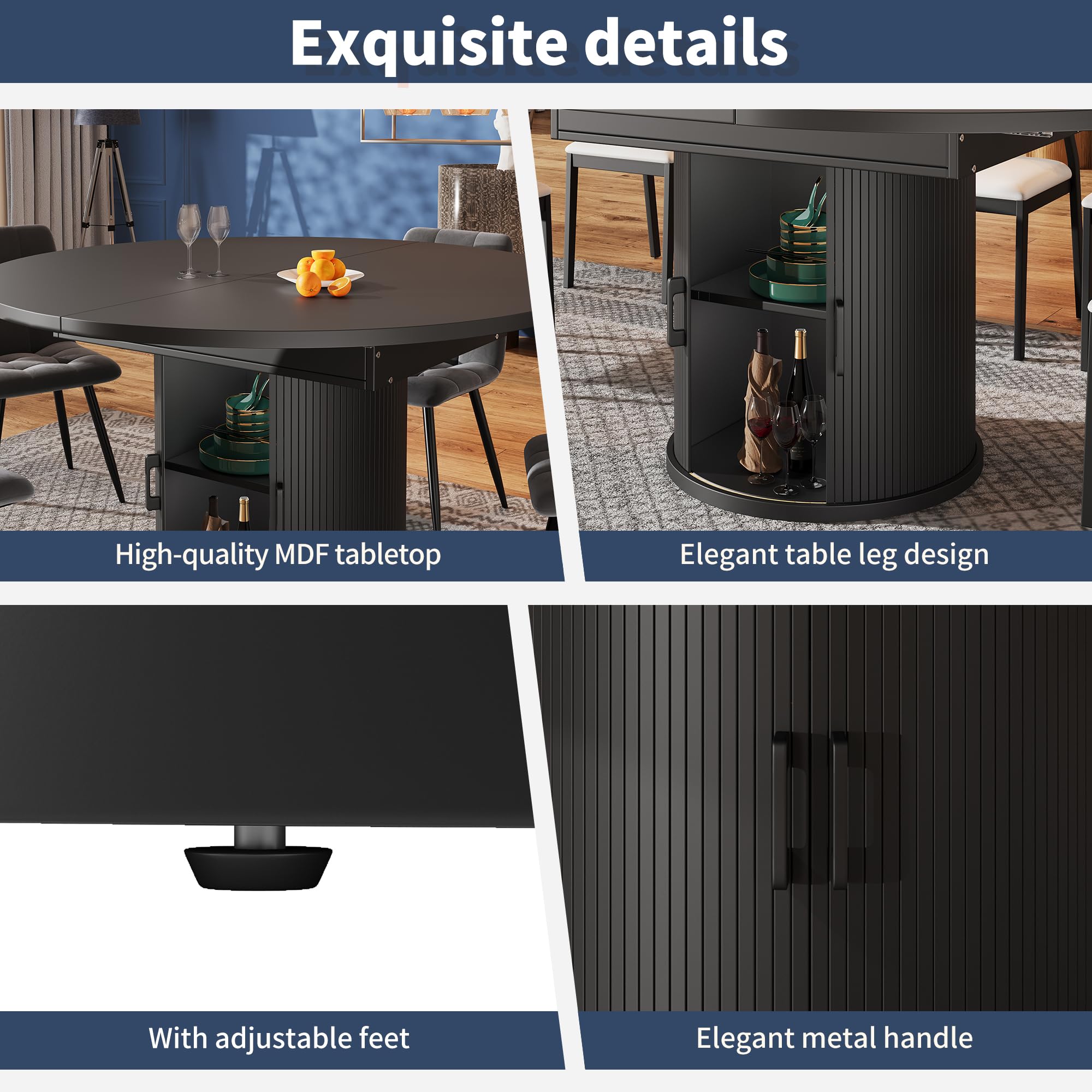 Tavolo da pranzo estensibile, tavolo da pranzo, tavolo da cucina, tavolo da balcone, tavolo da pranzo rotondo, allungabile fino a diventare ovale, 118-158 cm, per 6 persone